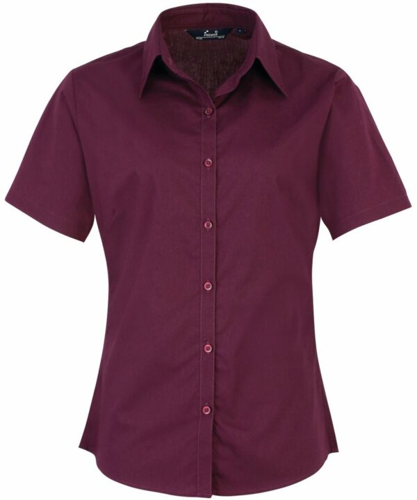 Pr302 Aubergine Ft Women’s short sleeve poplin blouse – Aubergine Purple, 10