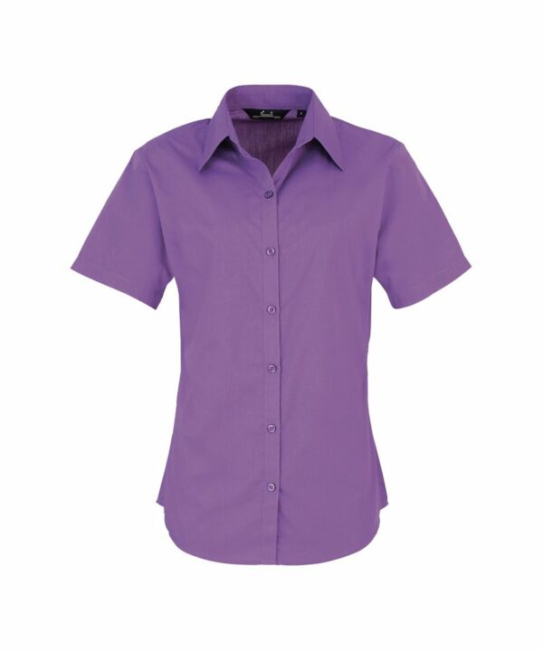 Pr302 Richviolet Ft Women’s short sleeve poplin blouse – Rich Violet Purple, 10