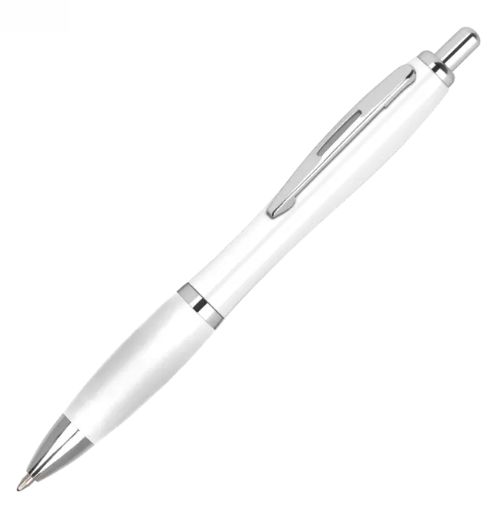 White Branded Pen 3 Two Tone Curvy Printed Pen – White, 2 Colour Print