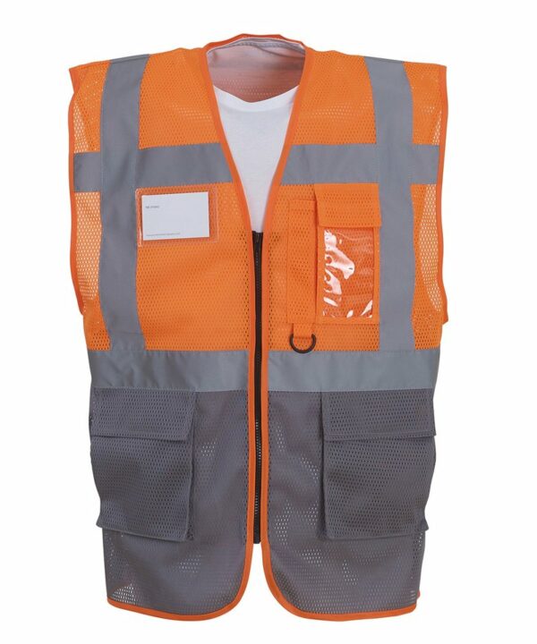 Yk015 Orange Grey Ft Hi-vis top cool open-mesh executive waistcoat (HVW820) – Orange/Grey Orange, 2XL