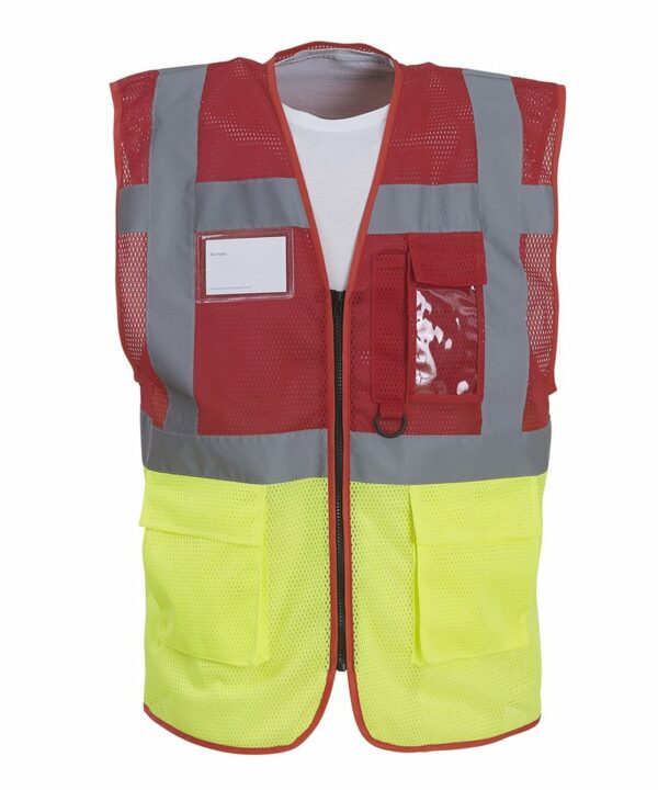 Yk015 Red Yellow Ft Hi-vis top cool open-mesh executive waistcoat (HVW820) – Red/Yellow Red, 2XL